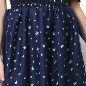 Star Printed Navy Blue Dress