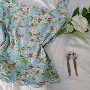 y2k Lettuce Hem Floral Top