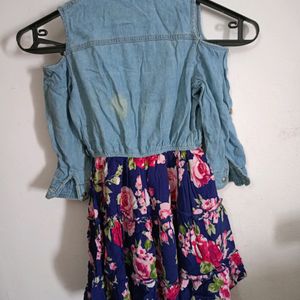 Jean Type Faded Design Floral Frock