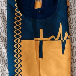 Bold Blue & Mustard Feather Kurti