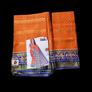 Orange Patola Printed Bandhani Saree