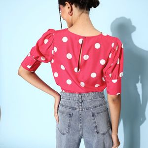 dressberry women pretty pink polka dotted top