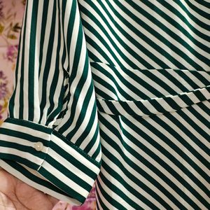 Dark Green And White Striped Dress