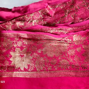 Pink Embroidered Chiffon Saree