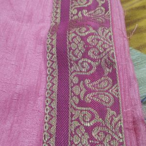 Beautiful Pink Saree With Border And Blouse Piece