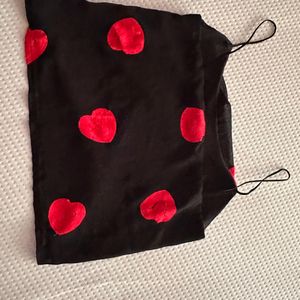 Black Crop Top With Heart Print