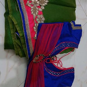 Saree With Blouse Green