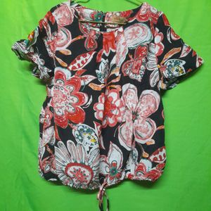 Korean Branded Floral Design Printed Top Tunic Red