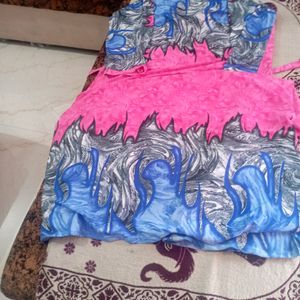 Beautiful Blue And Pink Designer Maxi Kurti