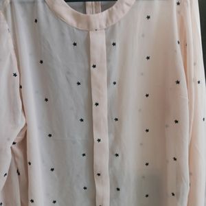 Net Peach Top With Bell Sleeves