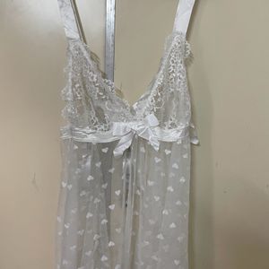 Women White Gift Wrap Net Night Dress