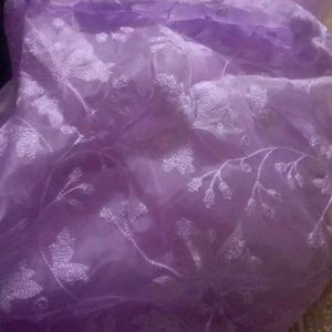 Purple Organza Dress Material Set Unstiched