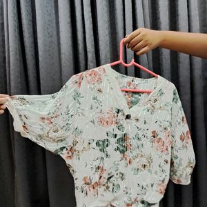 Party Wear Top With Floral Prints. Balloon Sleeve