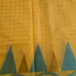 Light Yellow Checks Design Saree with Blouse