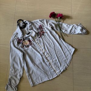 Stripes  With Embroidery Thread Work Shirt