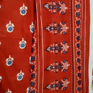 #Elegant Red Cotton Saree #SareeWithBlousePiece