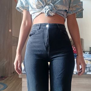 High Waist Straight Leg Black Jeans