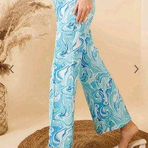 Blue Marble Patterned Flare Pants