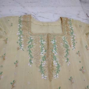 Yellow Embroidery Square Neck Kurta Set