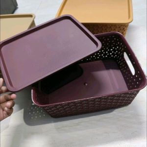 Pack Of 3 Multipurpose Storage Basket With Lid..