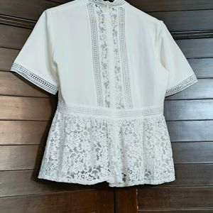 Zara Women White Floral Lace Peplum Style Top