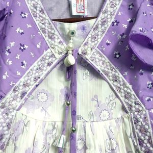 Lavender White Frock For Girls