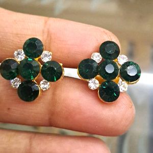 Beautiful Dark Green Big Size Stone Earrings