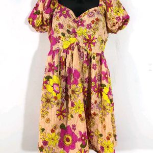 Only Multicolour Dress With Ouff Sleeves