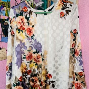 White Bell Sleeved Top With Flowers