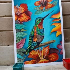 Hummingbird Painting On A4 Sheet