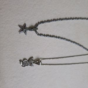 Set of Two Silver Necklace With Pendants