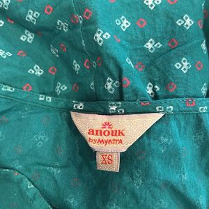 Anouk Green Ethnic Motifs Pure CottonPrinted Fit