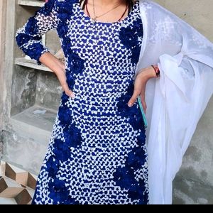 Flower Embroidary net Kurti With Salwar