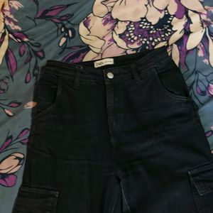 Zara Black Faded Cargo Jeans