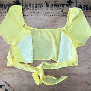 Yellow Premium Look Knot Crop Top