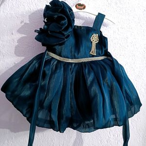 Blue Organza Party Wear Frock For Kids