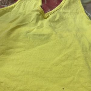 Yellow Pure Cotton Solid Halter Neck Crop Top