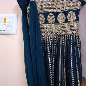 Teal Sharara And Frock Set With Dupatta