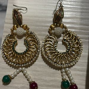 Chand Bali Earrings With Pearl Latkan Hook loops