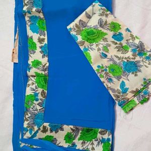 Plain Blue Saree With Blouse