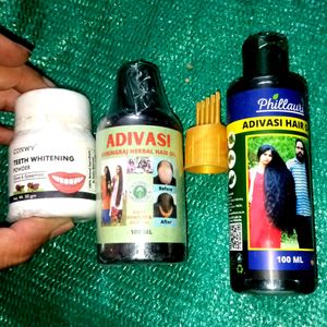 Combo Of 3 Adivasi Hair Oil & Teeth Whitening Po