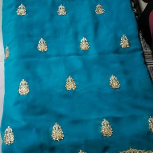 Party Wear Heavy Golden Stone Work Saree