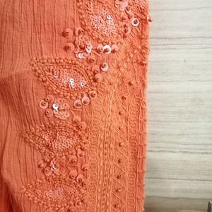 Orange Embroidered Short Kurta