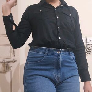 Black Crop Shirt Top