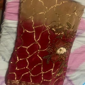 Light Maroon And Creme Pure Crepe Sari