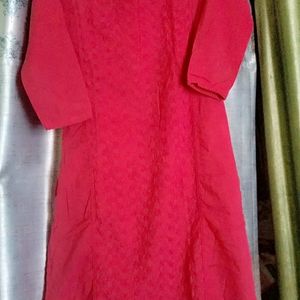 Pink Chikankari Kurti With Leggings