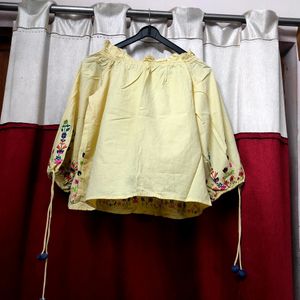 Yellow Embroidered Cotton Top