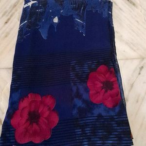 Floral Navy Blue Georgette Saree With Blouse