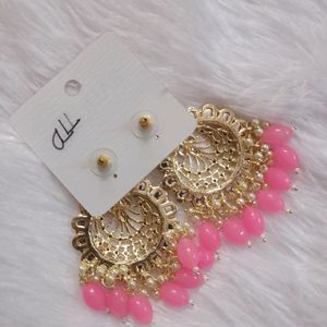 Pink Moti Earings