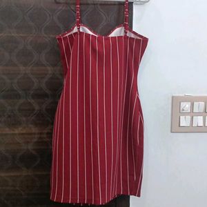 A Red Color Dress With White Stripes